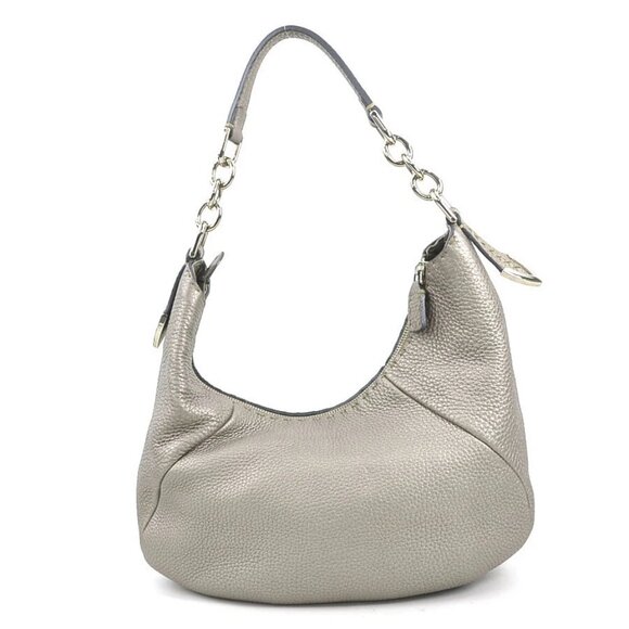 FENDI Selleria Shoulder Bag Gold Gray Leather/Silvertone - Picture 3 of 12
